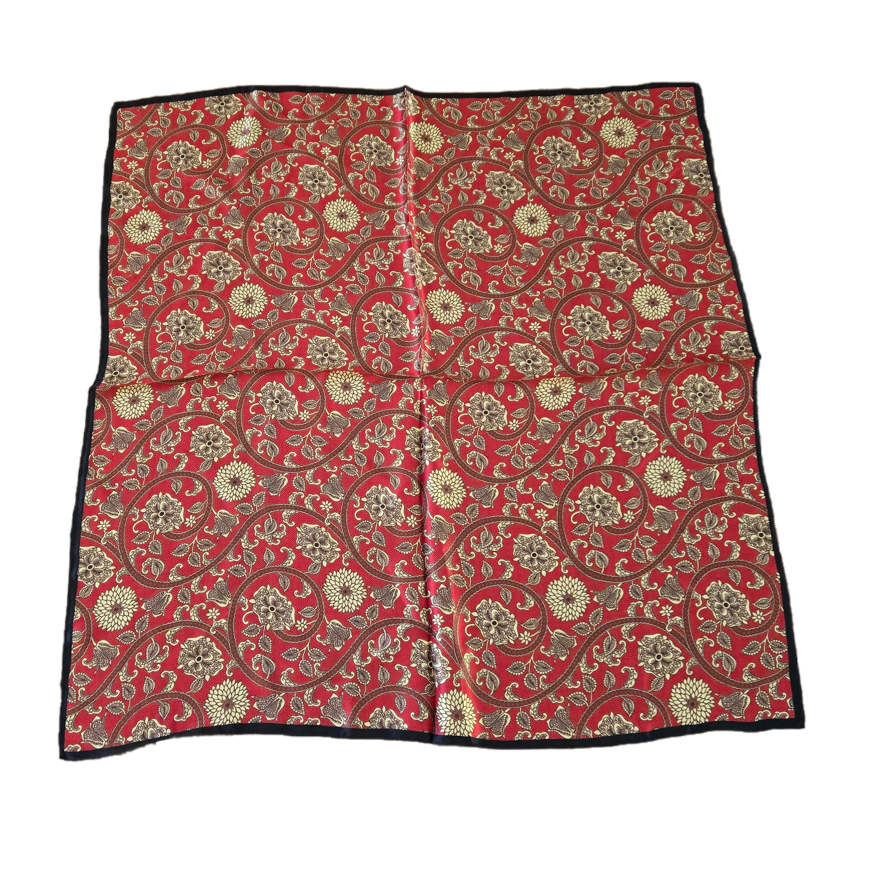 100 Silk Red And Gold Floral Scarf